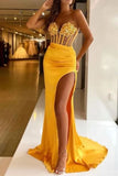 Glorious Sleeveless Sequined Mermaid Prom Dress with Split BM bride