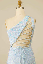 Sheath One Shoulder Royal Blue Sequins Short Homecoming Dress