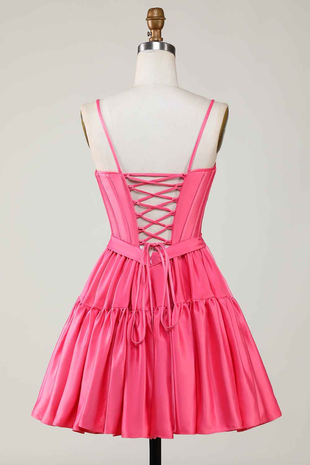 Red A Line Spaghetti Straps Short Satin Homecoming Dress Bmbride