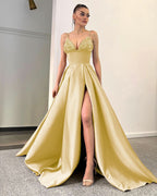 Lavender Spaghetti-Straps Sequins A-Line Evening Dress with Split BM bride