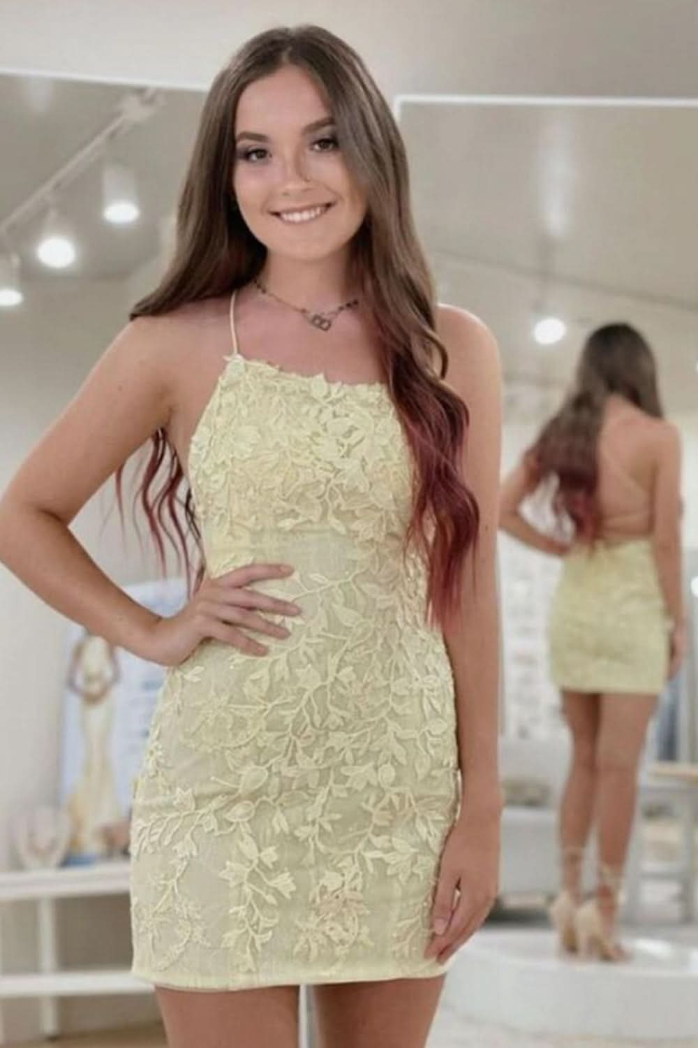Coral Short Tight Homecoming Dress with Lace Beading Bmbride