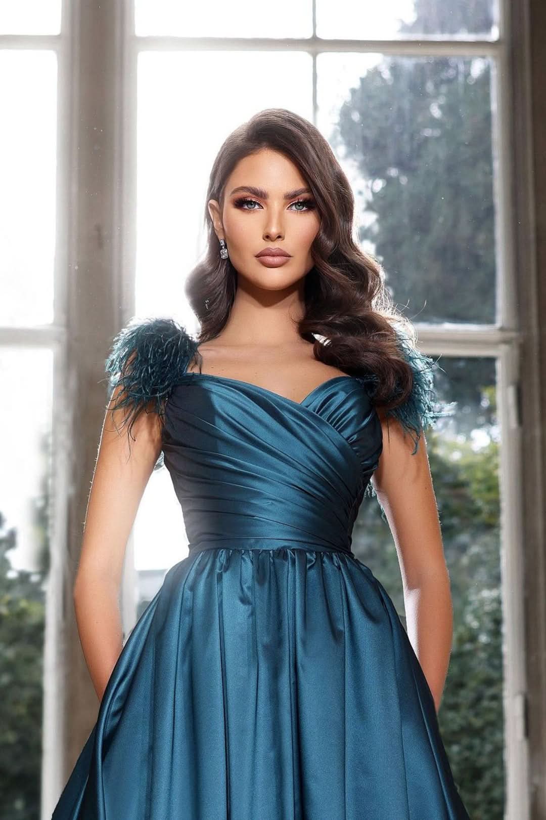 Dark Navy Sweetheart Off-the-Shoulder Prom Dress with Tassels BM bride