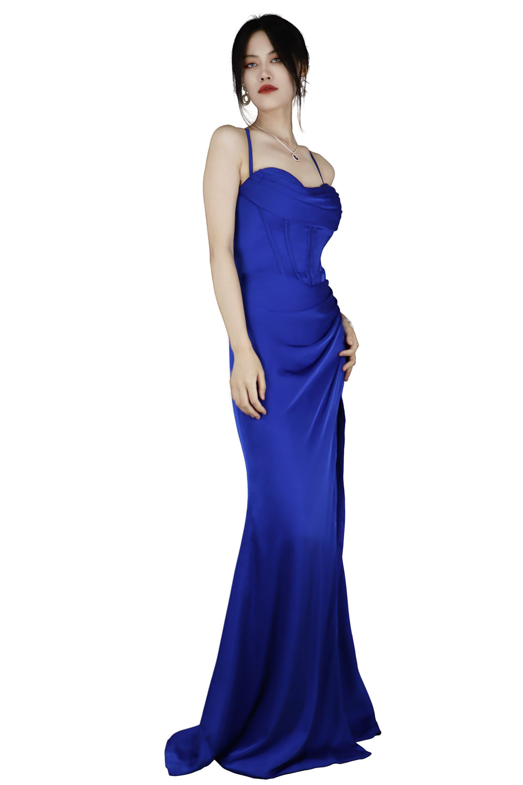 Royal Blue Spaghetti-Strap Long Prom Dress with Slit BM bride