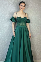 Off-the-Shoulder Spaghetti-Strap Evening Dress with Beadings BM bride