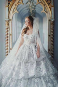 Modest Long Ball Gown Sweetheart Wedding Dress with Tulle Lace BM bride