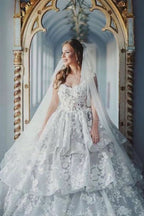 Modest Long Ball Gown Sweetheart Wedding Dress with Tulle Lace BM bride