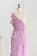 Stunning One Shoulder Mermaid Prom Dress Split With Sparkle Sequins