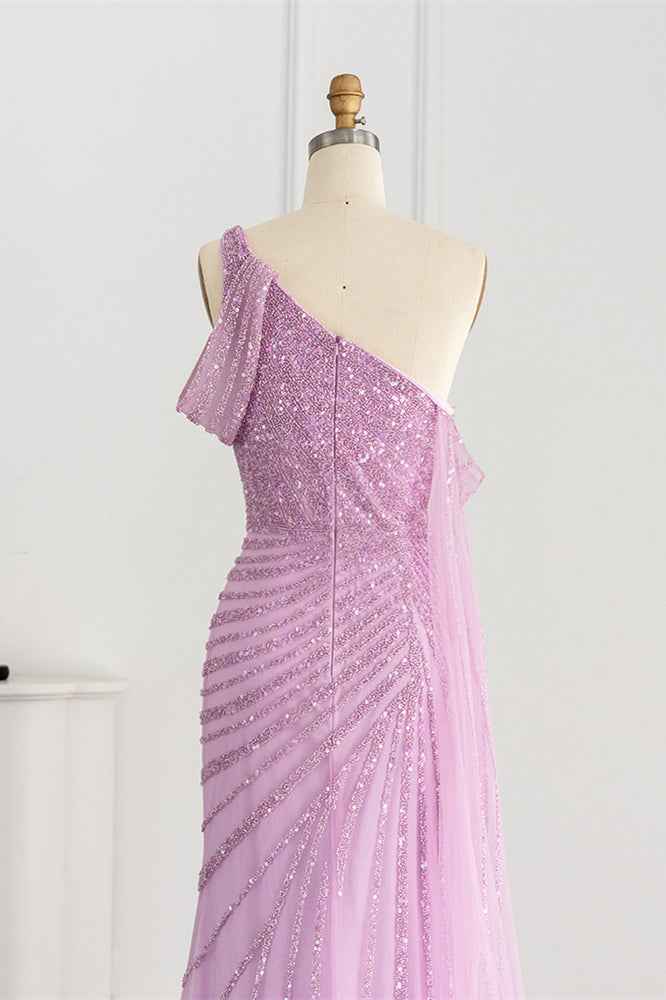 Stunning One Shoulder Mermaid Prom Dress Split With Sparkle Sequins