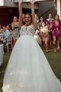 A-line Sheer Tulle Long Sleeve Lace Wedding Dress with Graceful Design BM bride