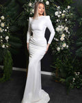 Glamorous Stain Long Sleeves Long Mermaid Prom Dress With Beadings HF0008