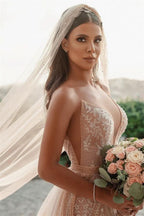 Spaghetti Strap Mermaid Wedding Dress with Applique Ruffles BM bride