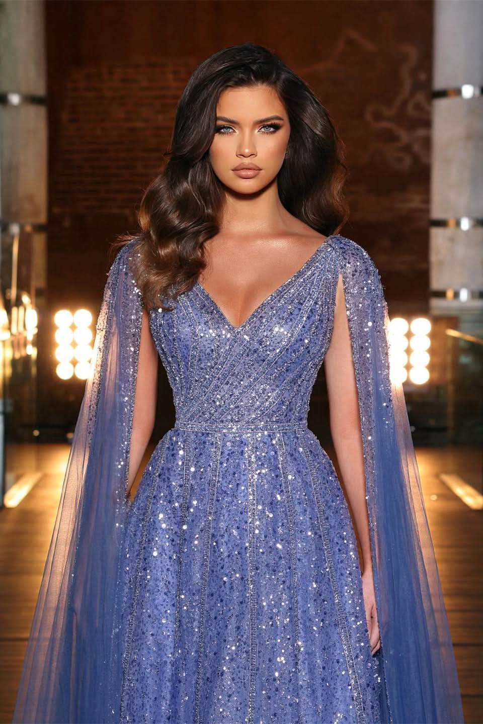 Charming Lavender Evening Dress Prom Dress with V-Neck Wide Straps Sequins BM bride