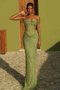 Sleeveless Strapless Long Mermaid Prom Dress With Sequin Pleated