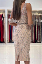 Luxurious One Shoulder Sheath Knee-Length Short Prom Dress with Crystals BM bride