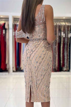 Luxurious One Shoulder Knee Length Sheath Short Prom Dress With Crystals