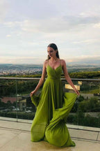 Glamorous Chiffon A Line V Neck Spaghetti Strap Sleeveless Long Prom Dress