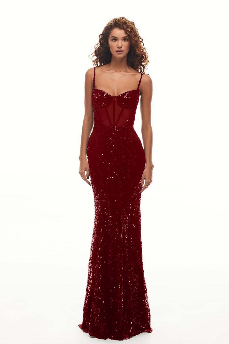 Spaghetti Strap Sweetheart Mermaid Long Prom Dress With Sequins BMBRIDE