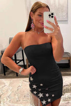 Pink Tight Homecoming Dress with Star and Fringes Bmbride