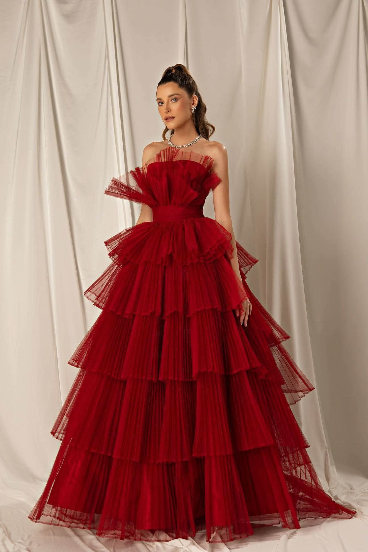 Burgundy Strapless Mermaid Sleeveless Layers Evening Dress Online BM bride