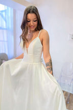 Glamorous A-Line Spaghetti Strap Sweetheart Wedding Dress with Satin Backless Design BM bride