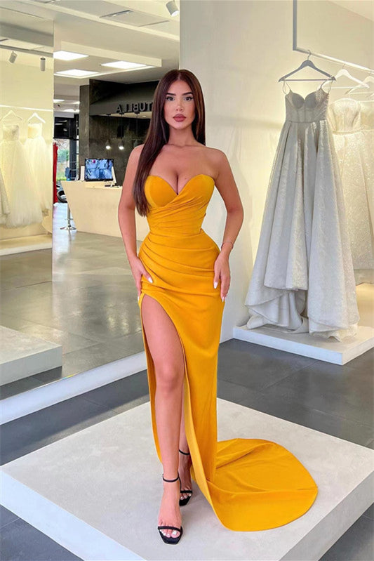 Sweetheart Sleeveless Split Mermaid Prom Dress With Pleated