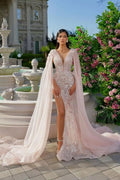 Luxurious Pink Beaded Ribbon Prom Dress with Split Shine Mermaid Design BM bride