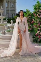 Luxurious Pink Beaded Ribbon Prom Dress with Split Shine Mermaid Design BM bride