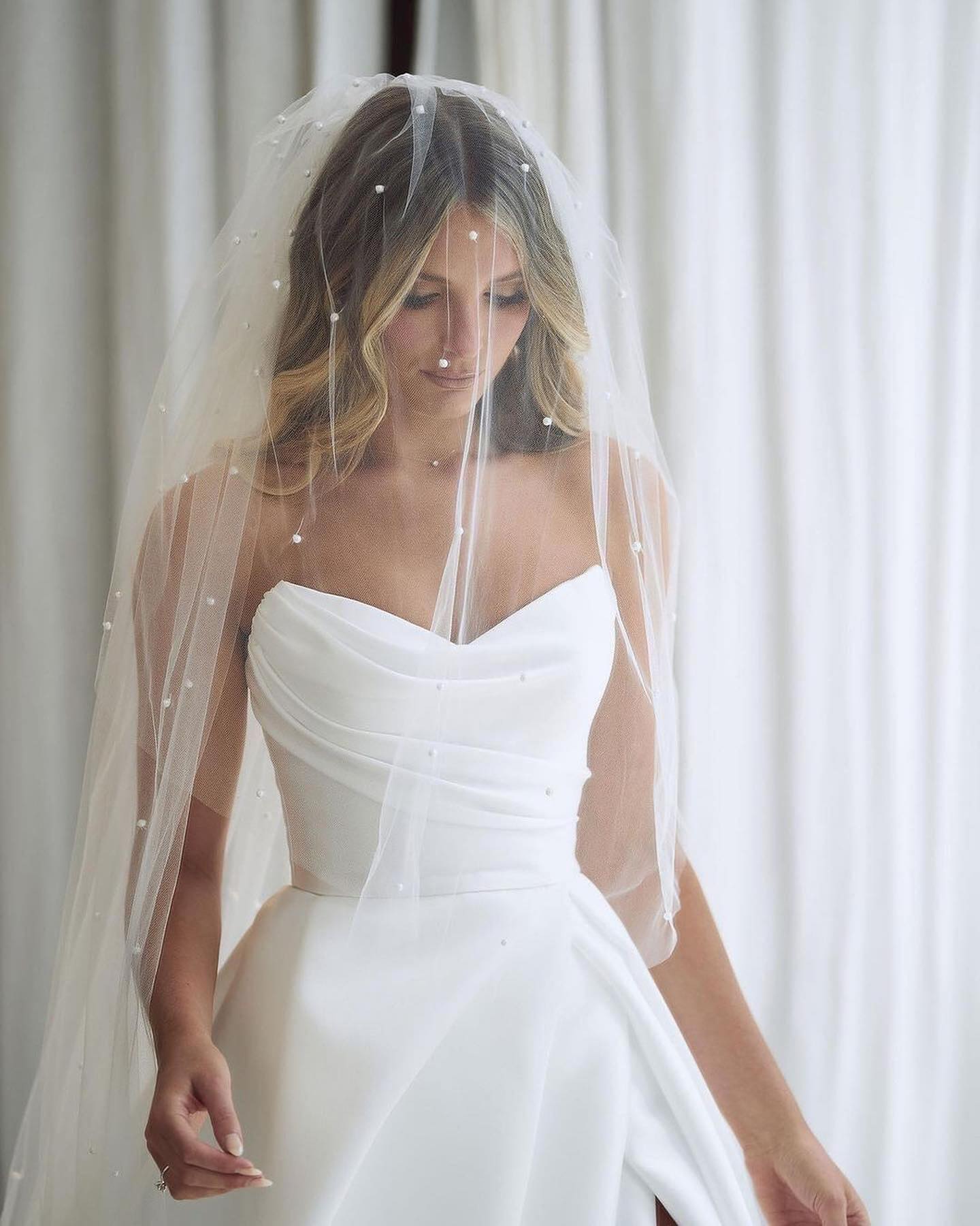 Sweetheart Satin A-Line Floor-Length Wedding Dress with Slit and Ruffles BM bride
