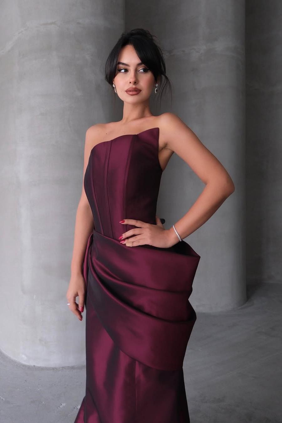 Chic Strapless Sleeveless Mermaid Long Prom Dress With Pleated BMBRIDE