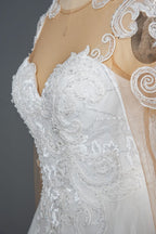 A-Line V-neck Hi-Lo Wedding Dress Open Back Ruffles Tulle With Appliques Lace BM bride