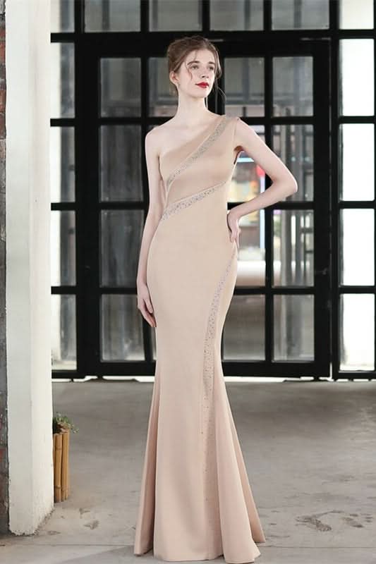 Red Mermaid Evening Dress with One Shoulder and Beaded Detail BM bride
