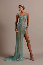 One Shoulder Sleeveless Backless Long Prom Dress With High Split