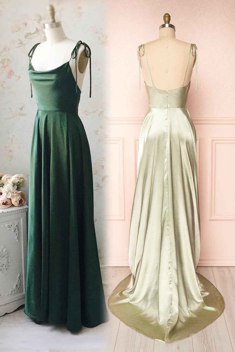 Simple Spaghetti Strap Sleeveless Prom Dress With Split Open Back