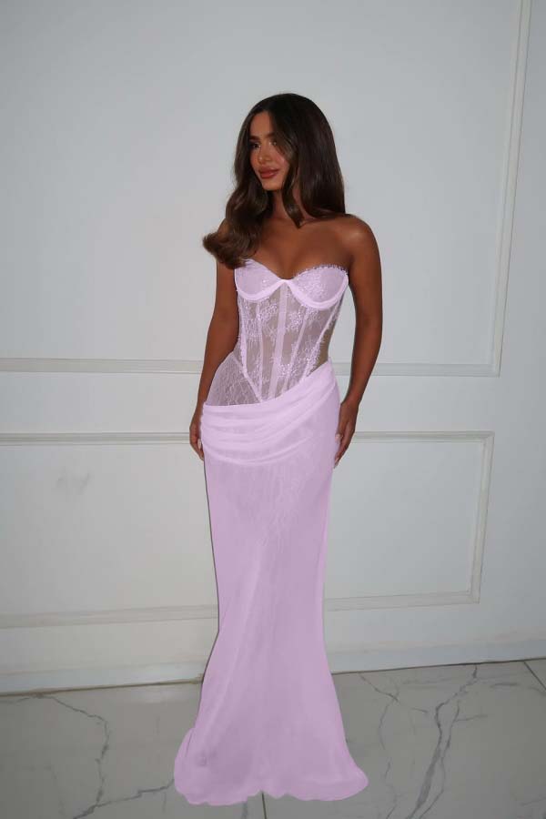 Strapless Sleeveless Long Mermaid Prom Dress With Lace Pleated BMBRIDE