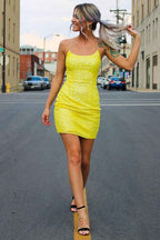 Sparkly Pink Tight Yellow Sequins Homecoming Dress Bmbride