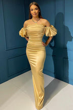 Elegant Off-the-Shoulder Bubble Sleeve Mermaid Evening Dress BM bride