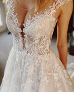 Short A-line Jewel Wedding Dress With Lace BM bride