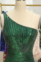 Glitter Dark Green One Shoulder Beaded Tight Homecoming Dress Bmbride