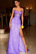 Spaghetti Strap Sleeveless Split Long Prom Dress With Appliques