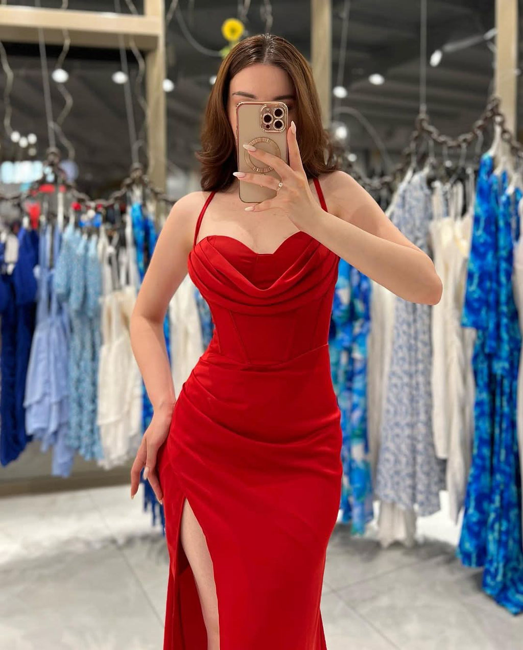 Black Spaghetti Strap Evening Dress Gown with High Slit BM bride