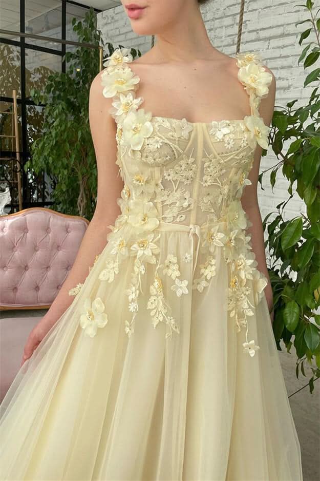 Daffodil Mermaid Strapless Sleeveless Evening Dress with Flowers On Sale BM bride