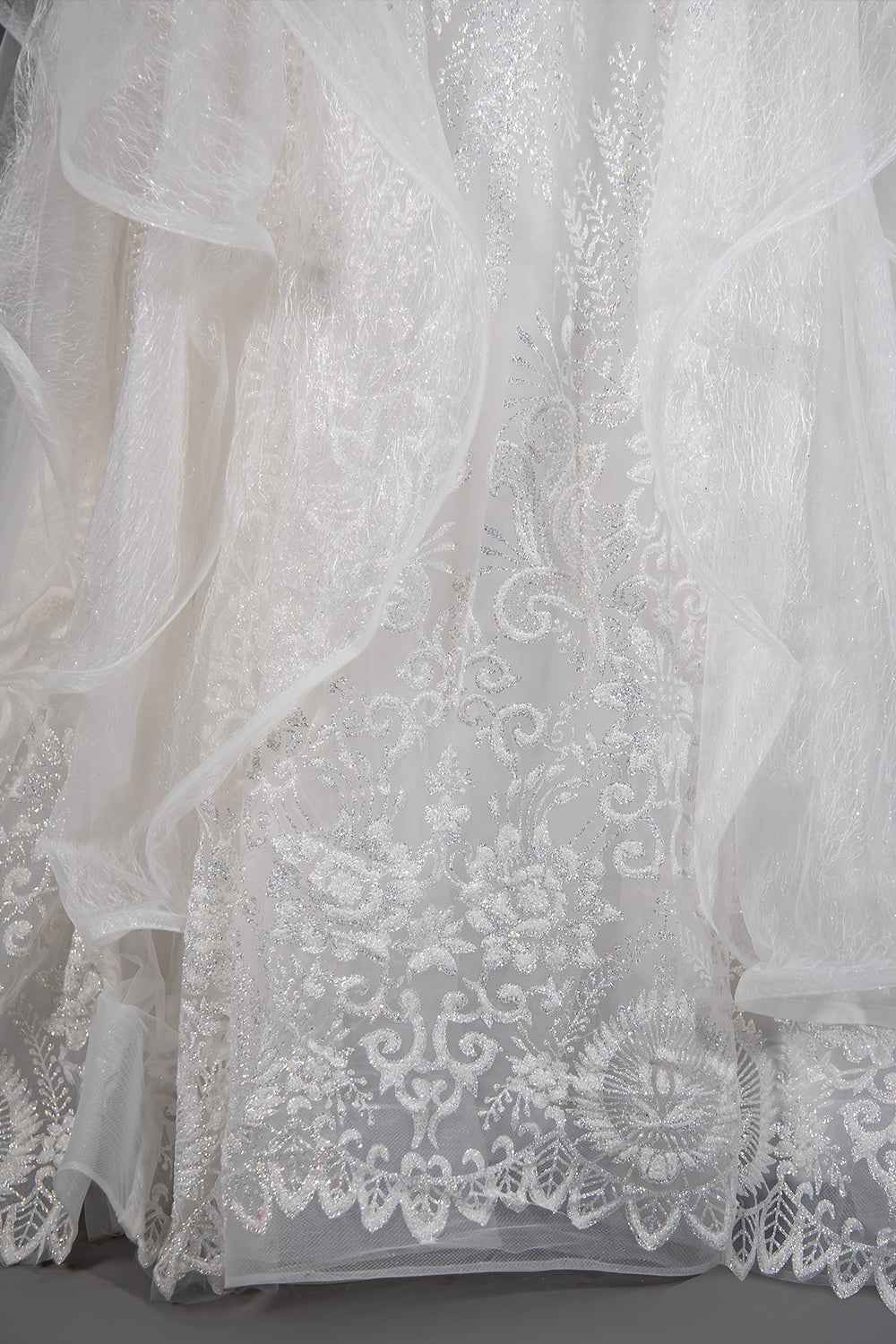 Sequined Short Sleeve Appliqued Ball Gown Wedding Dress with Tulle Ruffles BM bride