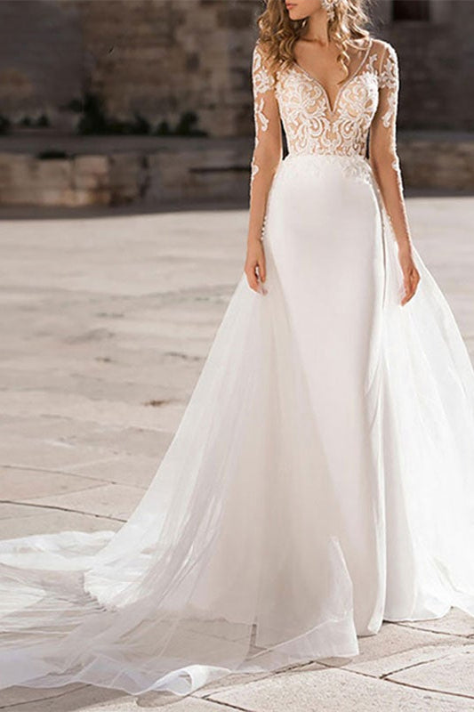 Long Sleeve Lace Mermaid Wedding Dress BM bride
