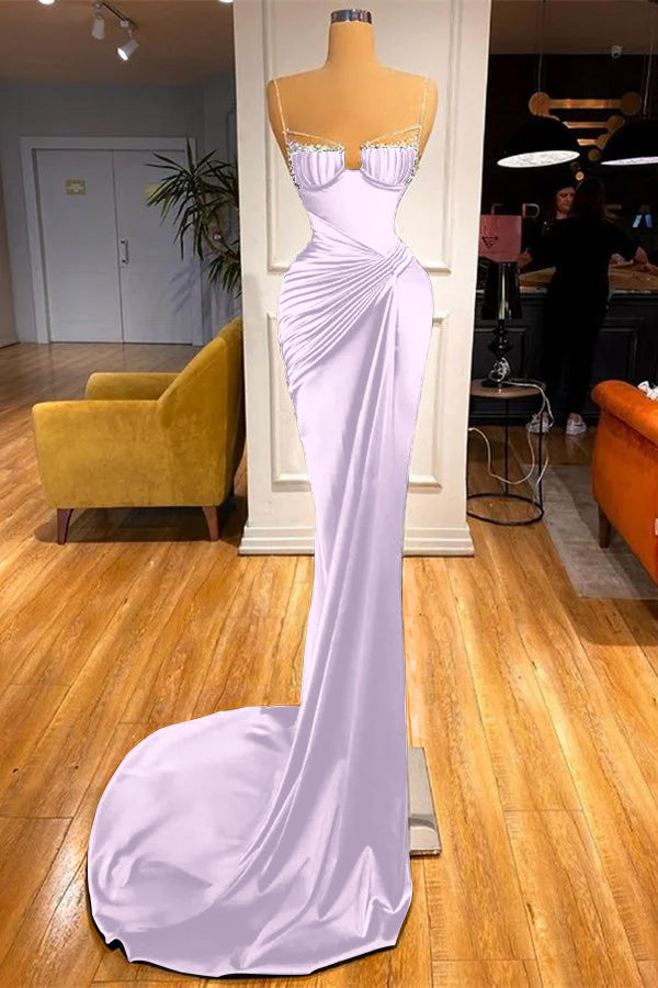 Mermaid Dark Green Spaghetti Strap Sleeveless Long Prom Dress With Beadings BMBRIDE