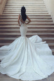 V-Neck Sleeveless Mermaid Wedding Dress with Lace Appliques BM bride