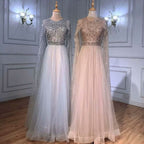 Long Sleeve Tulle Sequin Prom Dress with Fluttering A-Line Style BM bride