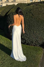 Spaghetti Strap Sleeveless Backless V Neck Long Prom Dress With Split