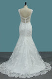 Wide Straps V-neck Mermaid Wedding Dress Floor-length With Appliques Lace BM bride