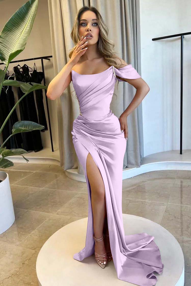 Strapless One Shoulder Long Mermaid Prom Dress With Split Beading BMBRIDE