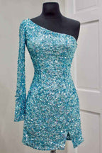 Fuchsia Sequins Homecoming Dress with Sleeves Bmbride